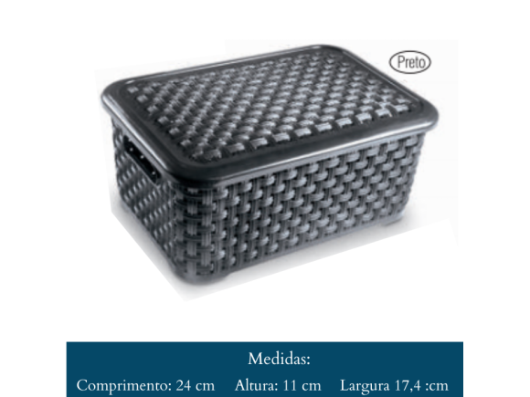 CESTO RATTAN C/ TAMPA 4 LTS PRETO 1676