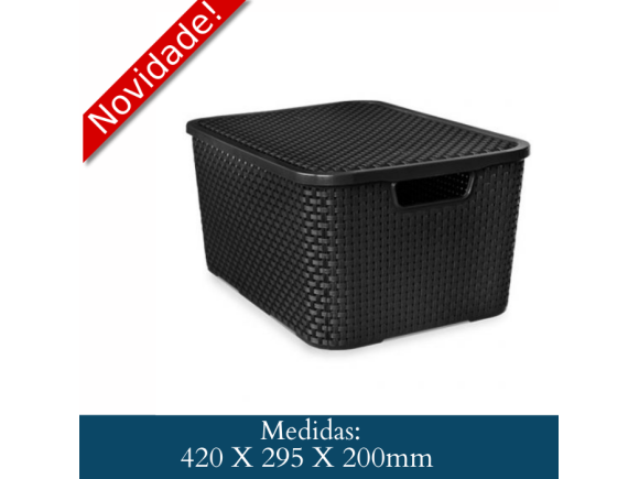 ORGANIZADOR RATTAN COM TAMPA 20 LITROS - PRETO