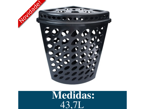 CESTO TELADO TRIANGULAR PRETO COM TAMPA - 43,7 L