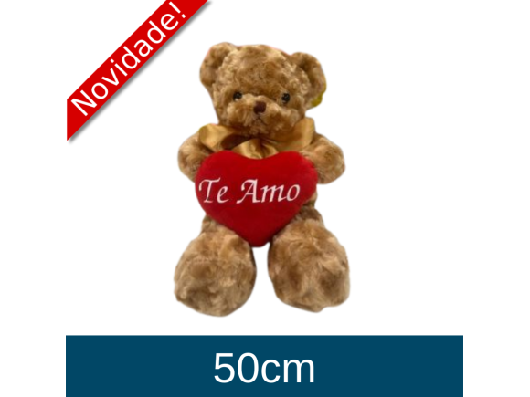 URSO FELIZ BEGE COM CORAÇÃO 50CM 88507