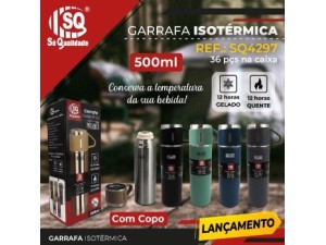 GARRAFA ISOTERMICA EM AÇO INOXIDAVEL DE 500ML SQ4297
