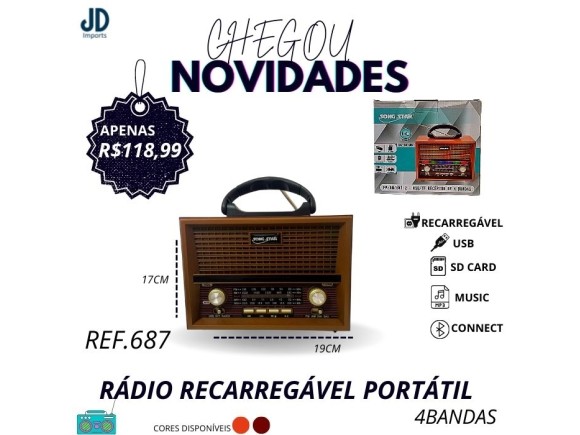 RADIO RETRO PORTATIL 4 BANDAS ENTRADA CARTAO MEMORIA E USB SS-301UBT