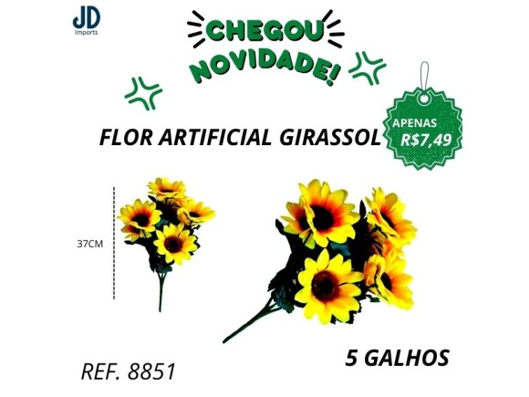 FLOR ARTIFICIAL GIRASSOL  5 GALHOS 2506