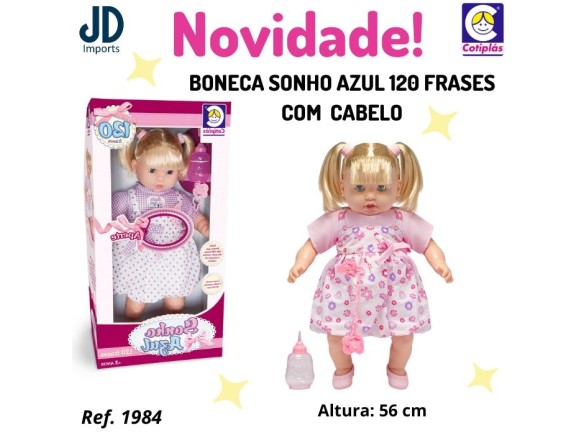 BONECA SONHO AZUL 120 FRASES COM CABELO