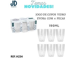 JOGO DE COPOS  VIDRO EVORA  COM  6  PECAS  190ML  H234