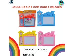 BRNQUEDO EM PLASTICO LOUSA MAGICA COM JOGO E RELOGIO -191210