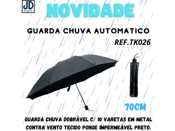 GUARDA CHUVA HASTE TELECOSPICAS METAL CABO CURVO 55CM  TK026